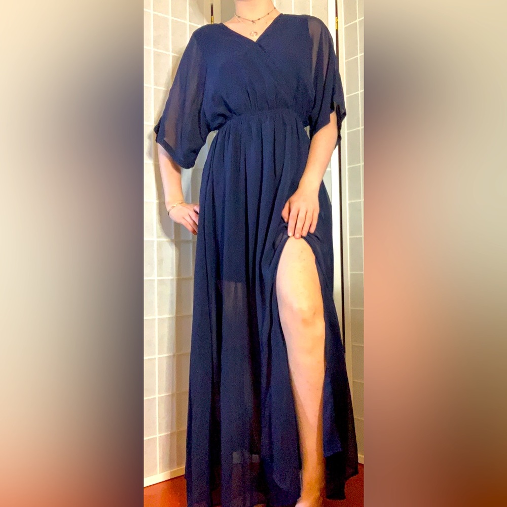 Navy blue flowy transparent dress